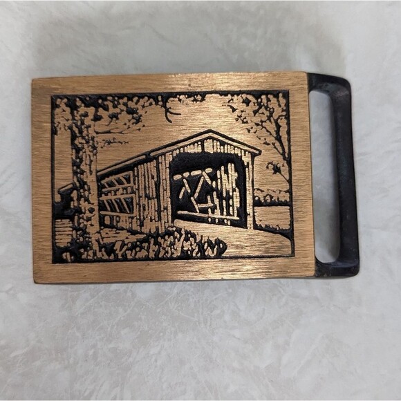 Vintage 70s Langley Bridge Belt Buckle by Tech Ether Guild main image 4